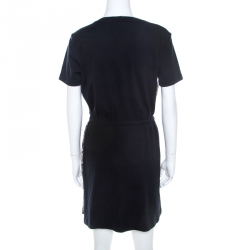 Louis Vuitton Navy Blue Jersey and Silk Printed Monogram Dress M 