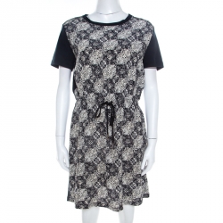 Louis Vuitton Navy Blue Jersey and Silk Printed Monogram Dress M 