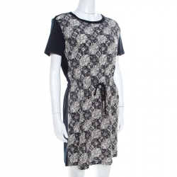 Louis Vuitton Navy Blue Jersey and Silk Printed Monogram Dress M 