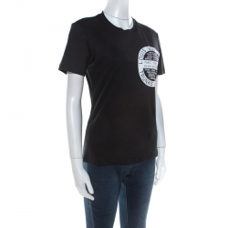 Pre Owned Louis Vuitton Black Cotton Logo Stamp T Shirt XS 
