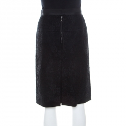 Louis Vuitton Black Lace Textured Dart Detail Pencil Skirt M 