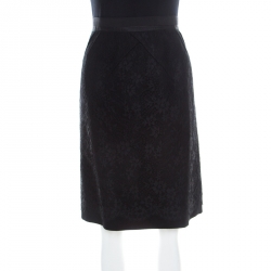 Louis Vuitton Black Lace Textured Dart Detail Pencil Skirt M 