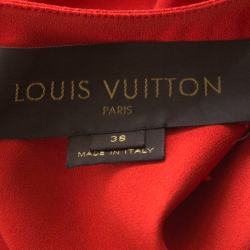 Louis Vuitton Red Crepe Sleeveless Belted Dress M
