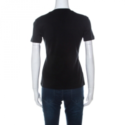 Pre Owned Louis Vuitton Black Cotton Logo Stamp Printed T Shirt S 