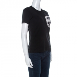 Pre Owned Louis Vuitton Black Cotton Logo Stamp Printed T Shirt S 