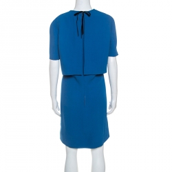 Louis Vuitton Cobalt Blue Crepe Overlay Bodice Shift Dress L