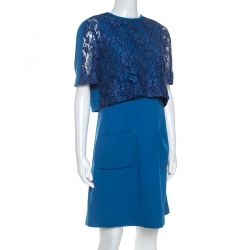 Louis Vuitton Cobalt Blue Crepe Overlay Bodice Shift Dress L