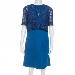 Louis Vuitton Cobalt Blue Crepe Overlay Bodice Shift Dress L