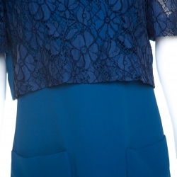 Louis Vuitton Cobalt Blue Crepe Overlay Bodice Shift Dress L