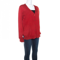 Louis Vuitton Red Cashmere and Silk Knit Button Front Cardigan XL