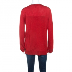 Louis Vuitton Red Cashmere and Silk Knit Button Front Cardigan XL