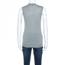 Louis Vuitton Grey Cashmere Knit Chain Detail Sleeveless Top S