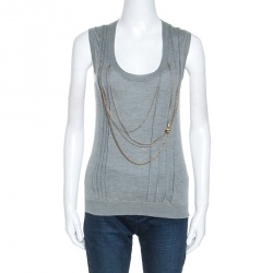 Louis Vuitton Grey Cashmere Knit Chain Detail Sleeveless Top S