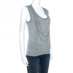 Louis Vuitton Grey Cashmere Knit Chain Detail Sleeveless Top S