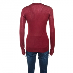 Louis Vuitton Burgundy Cashmere and Silk Blend Bow Detail Sweater S