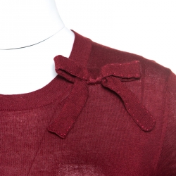Louis Vuitton Burgundy Cashmere and Silk Blend Bow Detail Sweater S