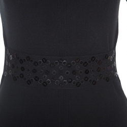 Pre Owned Louis Vuitton Black Stretch Cotton Sequinned Waist Flap Detail Top M