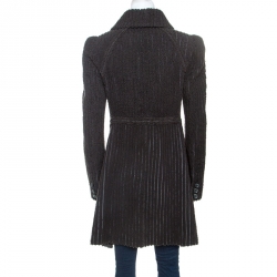 Louis Vuitton Brown Striped Lambskin Shearling Double Breasted Coat M