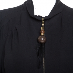 Louis Vuitton Black Silk Crepe Beaded Zip Pull Detail Jacket M