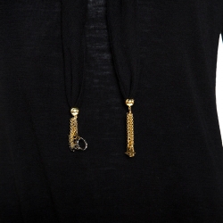 Louis Vuitton Black Wool Tassel Tie Detail Knit Top M