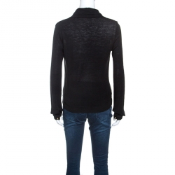 Louis Vuitton Black Wool Tassel Tie Detail Knit Top M