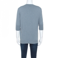 Louis Vuitton Grey Cashmere Twisted Collar Detail Short Sleeve Sweater M