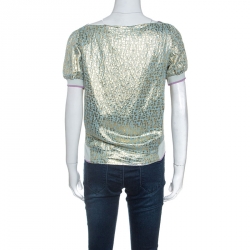 Louis Vuitton Multicolor Silk Metallic Weave Detail Buttoned Top S
