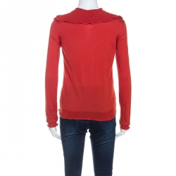 Louis Vuitton Brick Red Cashmere Button Front High Collar Sweater XS