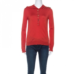Louis Vuitton Brick Red Cashmere Button Front High Collar Sweater XS