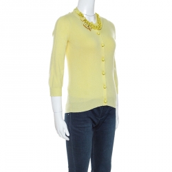Louis Vuitton Yellow Cashmere Knit Chain Detail Top Cardigan Set S
