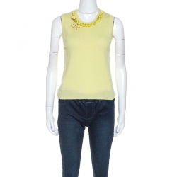 Louis Vuitton Yellow Cashmere Knit Chain Detail Top Cardigan Set S