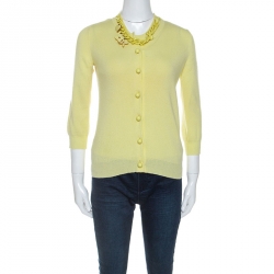Louis Vuitton Yellow Cashmere Knit Chain Detail Top Cardigan Set S