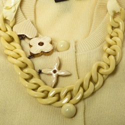Louis Vuitton Yellow Cashmere Knit Chain Detail Top Cardigan Set S