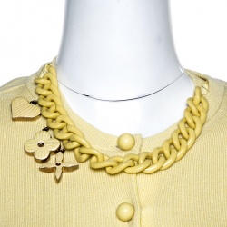 Louis Vuitton Yellow Cashmere Knit Chain Detail Top Cardigan Set S