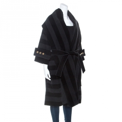 Pre Owned Louis Vuitton Charcoal Grey Striped Wool Coat M 