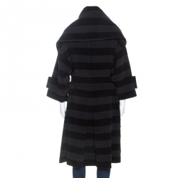 Pre Owned Louis Vuitton Charcoal Grey Striped Wool Coat M 