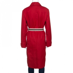 Louis Vuitton Red Gabardine Belted Front Button Coat M