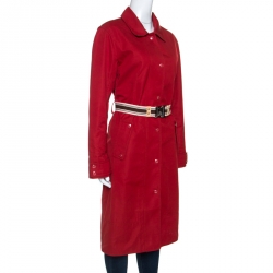 Louis Vuitton Red Gabardine Belted Front Button Coat M
