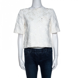 Louis Vuitton White Embossed Jacquard Button Detail Blouse M