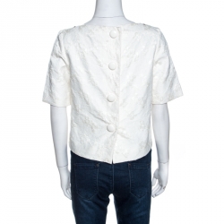 Louis Vuitton White Embossed Jacquard Button Detail Blouse M