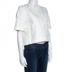 Louis Vuitton White Embossed Jacquard Button Detail Blouse M