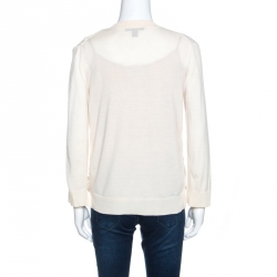 Louis Vuitton Cream Wool Blend Sequin Embellished Top M