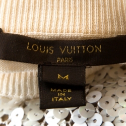Louis Vuitton Cream Wool Blend Sequin Embellished Top M
