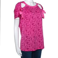 Louis Vuitton Pink Cosmic Blossom Print Cotton Tie Detail Top L
