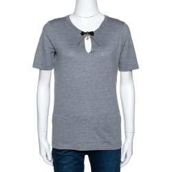 Louis Vuitton Grey Melange Cotton Jersey Bow Detail T-Shirt S