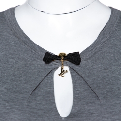 Louis Vuitton Grey Melange Cotton Jersey Bow Detail T-Shirt S