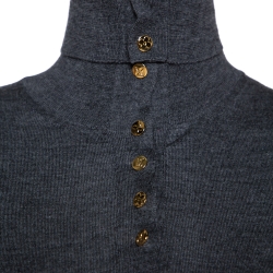 Louis Vuitton Grey Cashmere Wool Blend Monogram Button Detail Top S