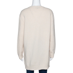 Pre Owned سويتر لوي فيتون واسع تريكو مضلع كبير مزيج كشمير كريمي مقاس وسط (ميديوم)