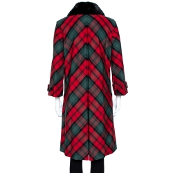 Pre Owned Louis Vuitton Red Tartan Check Detachable Mink Collar Coat M