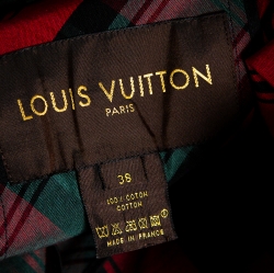 Pre Owned Louis Vuitton Red Tartan Check Detachable Mink Collar Coat M
